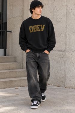 OBEY Paisley Logo Black Gold Crewneck Sweatshirt S