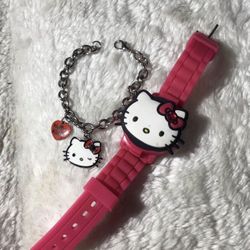 Hello Kitty Watch & Bracelet W Heart Hello Kitty Face 