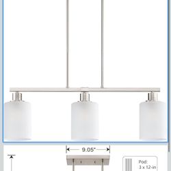 3 Light Linear Indoor Hanging Kitchen Island Light Brushed Bronze Finish Fixture,Modern 5.3" Frosted Glass Chandelier 