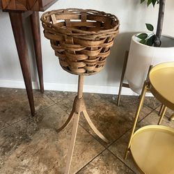 Vintage Wood Basket Plant Stand