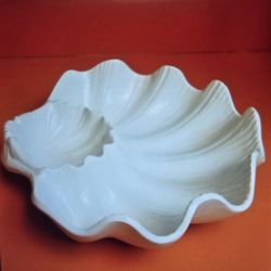 VINTAGE Japan White China Scalloped Clam Shell Chip & Dip Tray