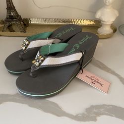 Vintage 90s juicy couture Wedge flip flops rhinestones rhinestone flower NWT