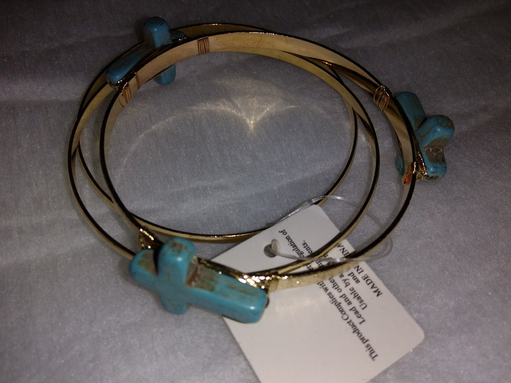 Semi-precious turquoise cross gold plate Bangles