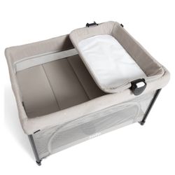 the Joie Sesame LX One-Hand Fold Playard with Bassinet & Folding Changer (Dove)