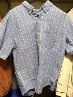 Blue Striped Short Sleeve Button-Down Shirt
