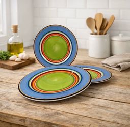 Vintage Salsa by Block 7 3/4” Salad Plates Set of 3 Multicolor Stripes
