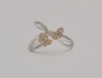 14K Two Tone Gold 0.40 CTW Diamond Double Butterfly Bypass Ring Size 8.25
