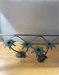 Vintage set of 2 palm tree candle holders