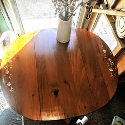 VINTAGE ANTIQUE ROUND DROP LEAF PEDESTAL WOODEN TABLE 