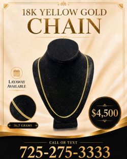 18K Yellow Gold Cuban Link Chain – 26.7 Grams – 24” – Ask for David