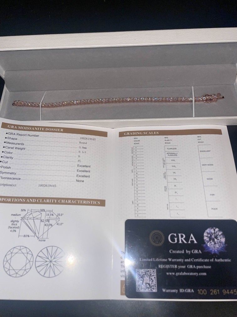 3MM Rose Gold Plated Bracelet 7.5IN – GRA Certified – Passes Diamond Tester