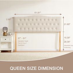 Tufted Upholstered Headboard Queen Size, Beige