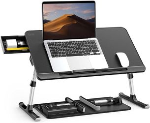 SAIJI Laptop Bed Tray Table, Laptop Desk for Bed,Adjustable Foldable Table Stand with Storage Drawer for Couch Floor Eating, Working (Large, Black)