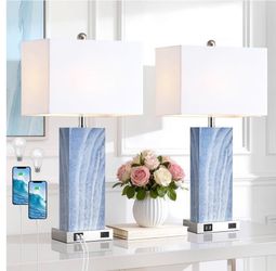 Partphoner Touch Control Table Lamps with White Fabric Shade Set of 2 (LED Bulbs Included)