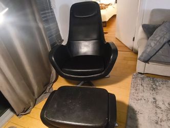 🪑 IKEA ARVIKA swivel lounge chair + ottoman — black leather · Little Italy, SD