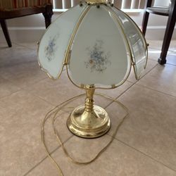 Vintage Brass Tone Glass Shade Lamp