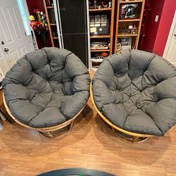 2 Papasan Chairs With New Cushions 42” D Ex Condition 