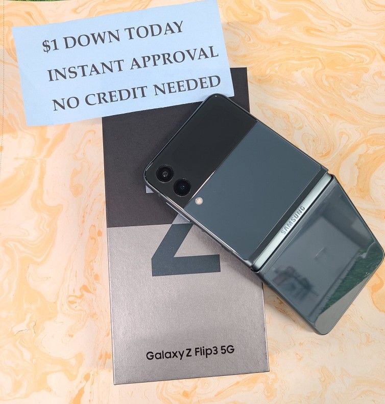 SAMSUNG GALAXY Z FLIP 3 5G UNLOCKED. FREE SMARTWACH/ HEADPHONES. PAY $1 TODAY REST IN PAYMENTS. NO CREDIT NEEDED FINANCING