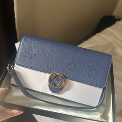 Brand New Gucci Interlocking Wallet on Chain Leather Blue