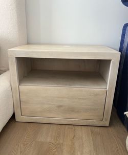 Light Wood Nightstand with Drawer and Shelf
