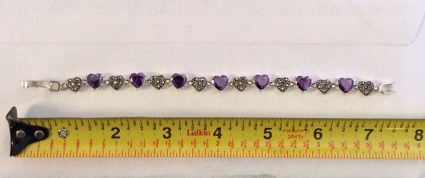 Amythest gemstone and sterling silver heart bracelet