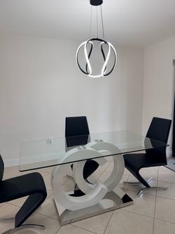 Glass Top Dining Table with Sculptural White Base