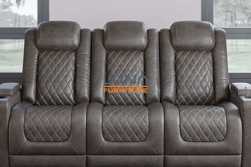Huddle-Up Nutmeg Reclining Sofa with Drop Down Table