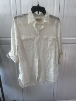 Ralph Lauren Floral Lace Collared Button Down Top