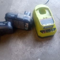 Riobi  Charger And Two. Batteries 