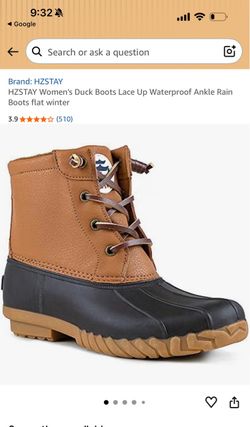 HZSTAY Women's Duck Boots Lace Up Waterproof Ankle Rain Boots flat winter
