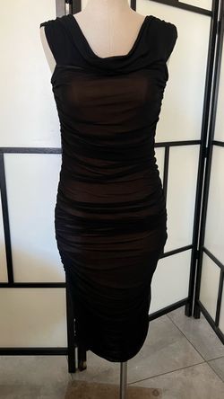 Black Ruched Mesh Midi Dress