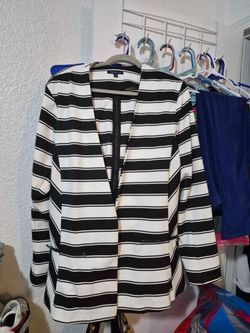 Lane Bryant Black and White Striped Blazer