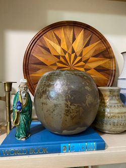 Vintage Handmade Ball Vase Spherical shape Pottery Glazed Olive Green Turquoise Brown Fits MCM Aesthetic Decor Mudman Figurine also Available!