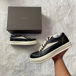 Rick Owens Black Leather Low Van Sneaker
