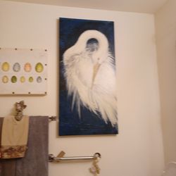 Oil Painting / Egret Bird  Fixing Feathers 