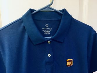 NEW UPS LOGO LANDS END POLO SHIRT BLUE BLOUSE WOMEN’S XL