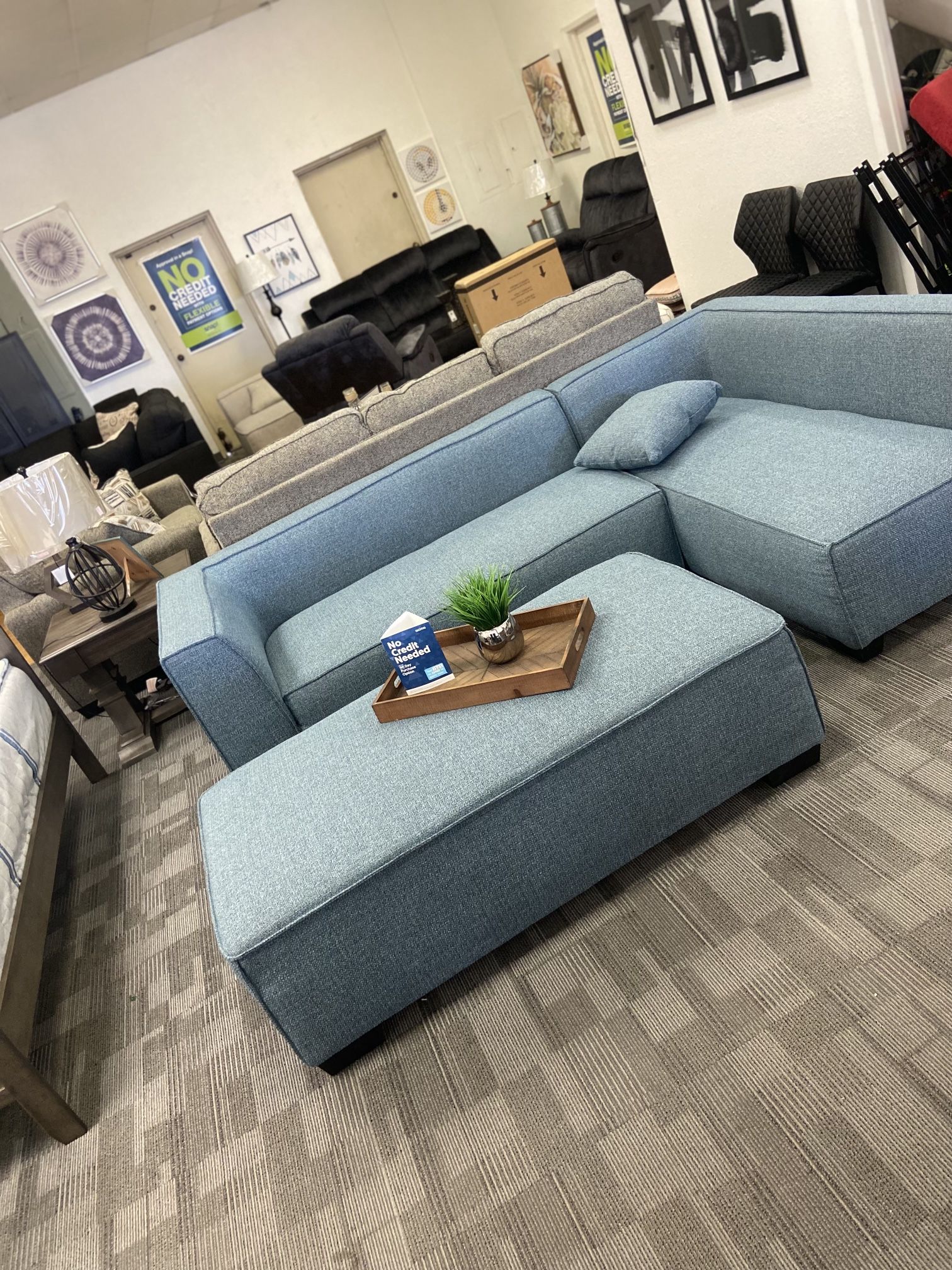 Blue Sectional With Ottoman Furniture