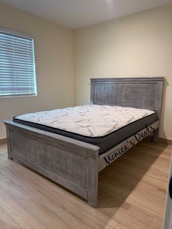 Queen Solid Wood Bed With Mattress $540