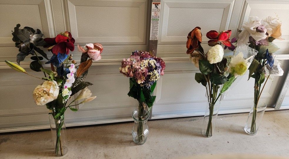 Each Bundle Is $15 Each, Fake bouquet Of Flowers containing several types of flowers With Vase