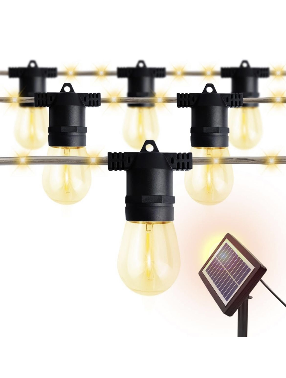 29FT Solar Powered Outside IP65 Waterproof Hanging Warm White Led S14 Edison Bulbs for Patio Garden Pool Yard Porch Gazebo Indoor Decorations