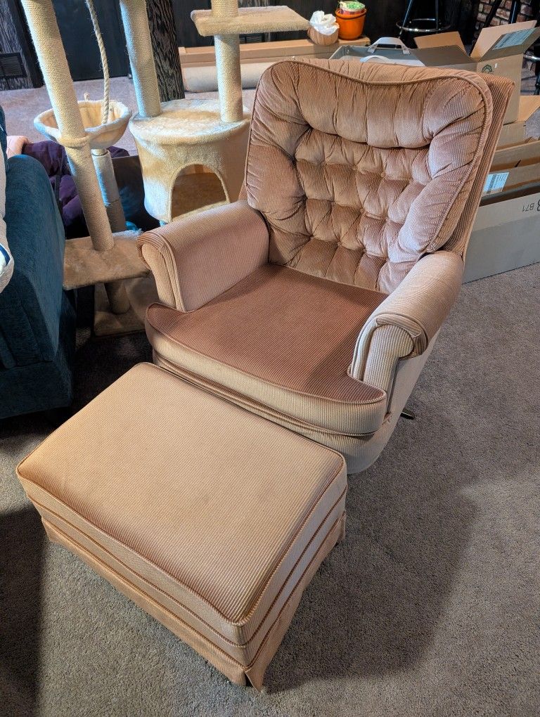 Pink Tufted Armchair With Matching Ottoman