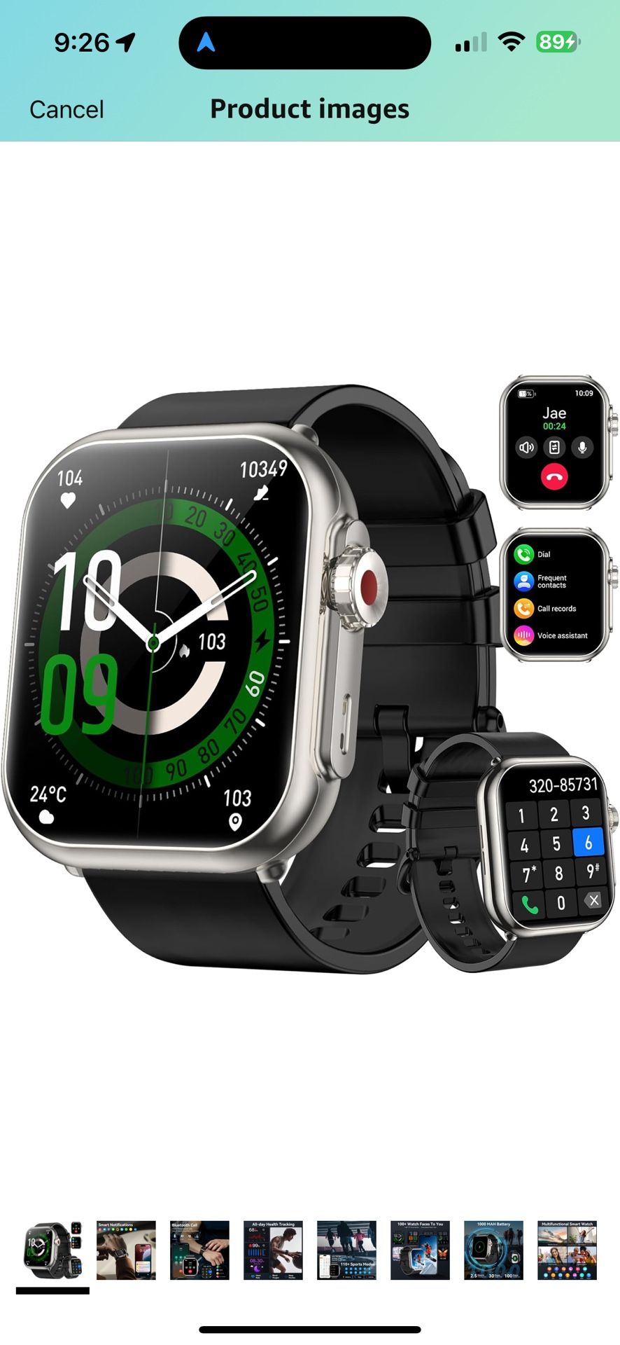 Smart Watch for Men Women, 1000 mAh 100 Day Battery Life, 1.85" Fitness Tracker with Call Function, 110+ Sport Modes, Heart Rate, Sleep Monitor Fitnes