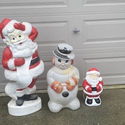 3 Holiday Xmas Blow Mold Santa, Snowman