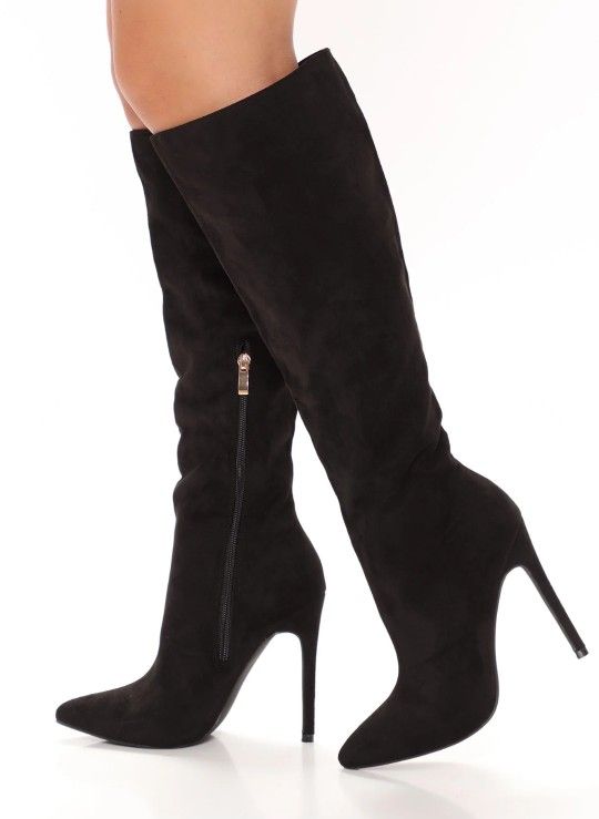 Fashion Nova Black Suede Heeled Boots