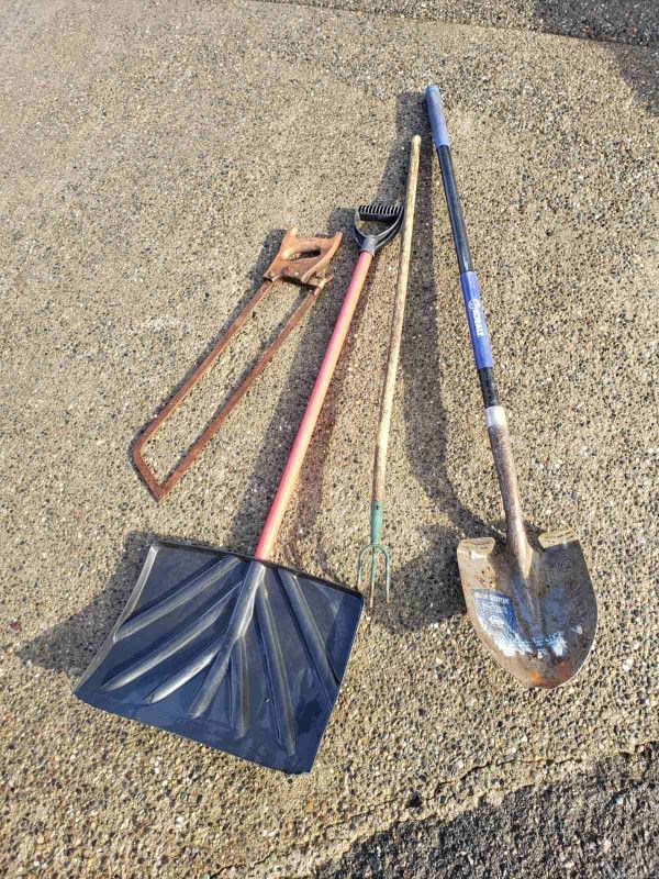 Kobalt Shovel, Snow Shovel, Rake, Antique Saw
