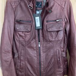 NWT Bod Christensen Dark Brown Moto Leather Jacket Size M