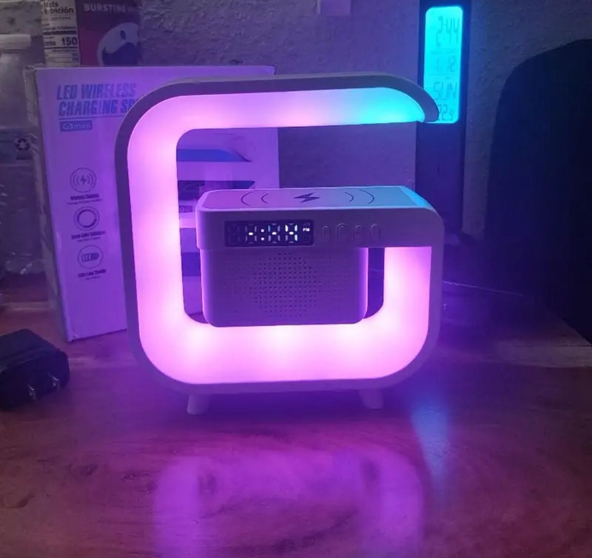 5-in-1 Wireless Phone Charger And Music Desk Lamp with Alarm Clock, 24-Hour Time Display, Wireless 