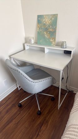 Light Gray/Blue Upholstered Desk Chair with Wheels