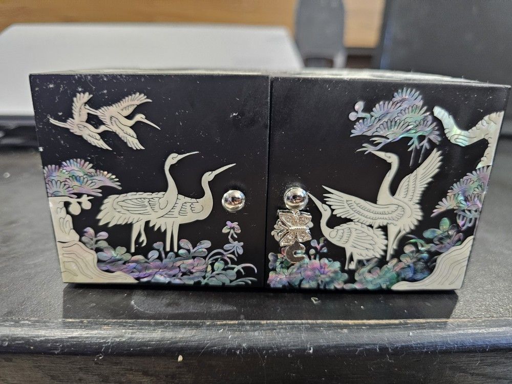 Korean Style 4 Drawer Jewelry Box. With Pearl Inlay And Felt Red Lining