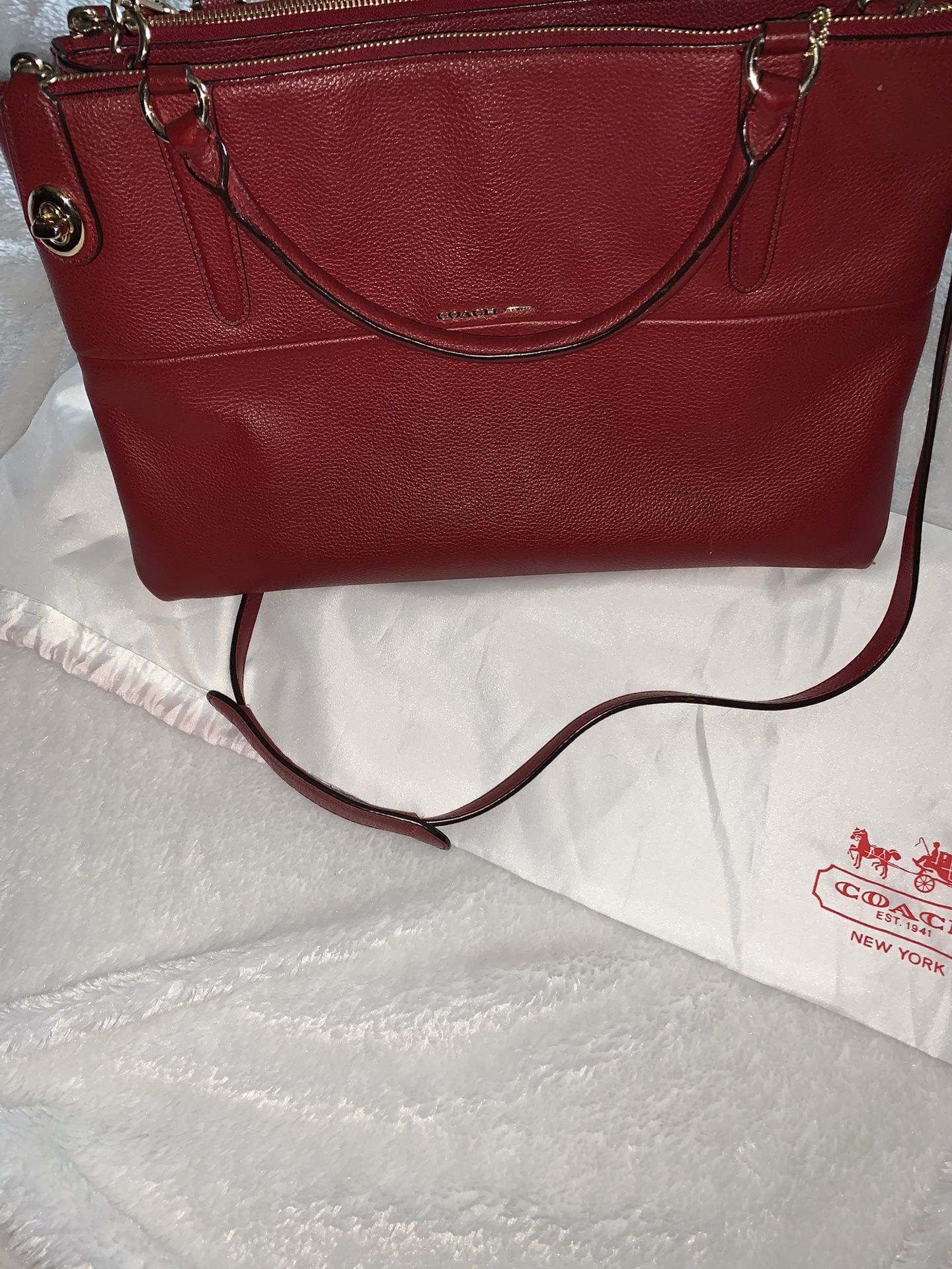 Red Large Coach New York Leather Tote W/Dust bag
